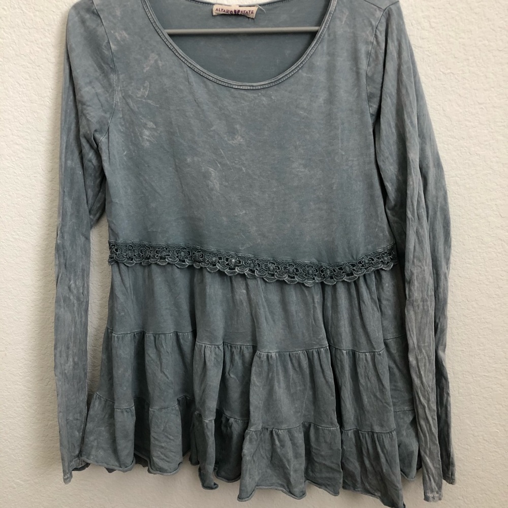 Altar’d State Long sleeve blue ruffled shirt.